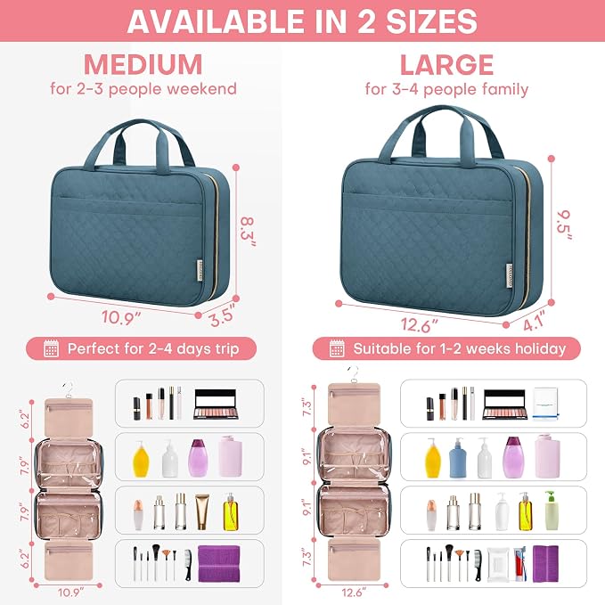 HXLGMD Travel Size Toiletry Bag for Women, Portable Cosmetic Bag with Hanging Hook, Travel Essentials Water-resistant Makeup Organizer for Accessories, Shampoo, Full-size Container, Toiletries - Image 2