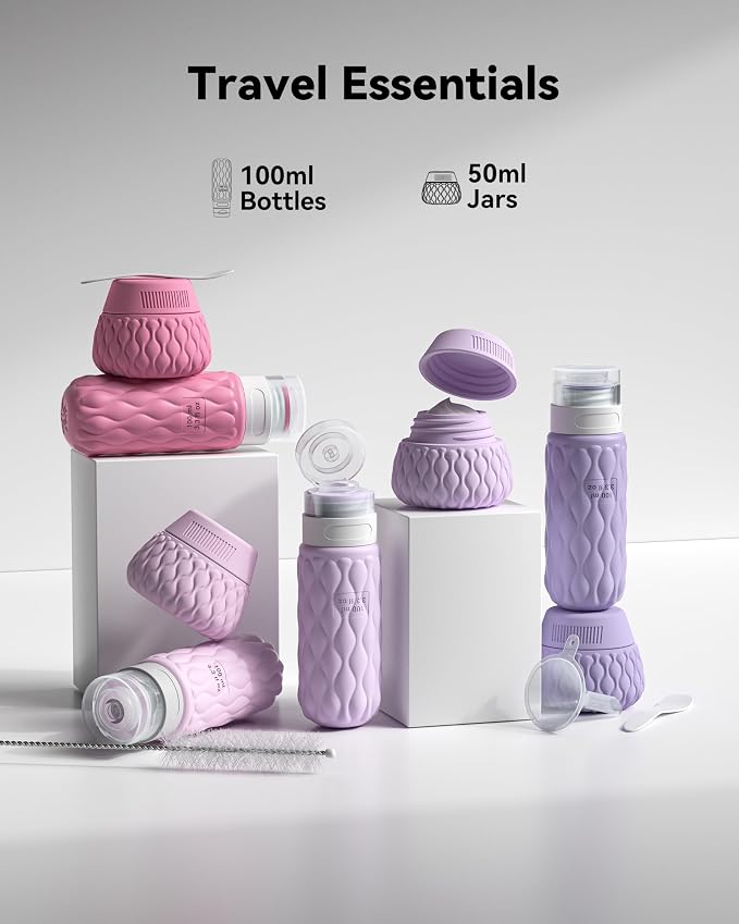 Travel Bottles for Toiletries Silicone Travel Size Containers 3.4oz 1.7oz | Travel Essentials TSA Approved Leakproof Refillable Squeeze Bottles with Labels/Clear Bag for Shampoo, Conditioner, Creams - Image 2