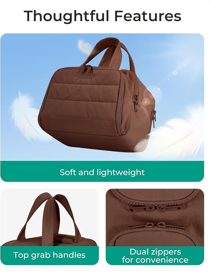 BAGSMART Travel Toiletry Bag, Puffy Toiletry Bag for Women, Wide-open toiletry bags for traveling, Large Travel Cosmetic Makeup Bag Organizer for Accessories,Toiletrie (Coffee Brown) - Image 3