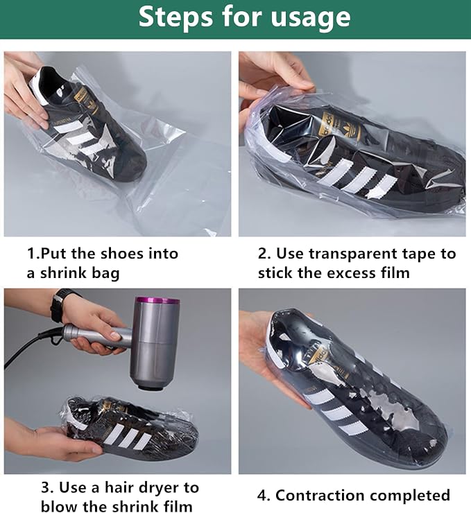 100-Pack Shoe Shrink Wrap Bags - 11x18 Inches Sneaker Heat Shrink Wrap for Men & Women - Shoe Organizer Bags to Prevent Sole Yellowing & Keep Dust Away (100) (shoe bag-100PCS) - Image 5