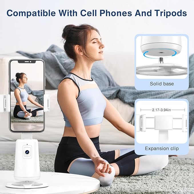 Auto Face Tracking Tripod 360° Rotating Cell Phone Photo and Video Kits Stand, No App, Camera Stand with Remote and Gesture Control, Rechargeable Smart Shooting Stand for Live Recording Tiktok（White） - Image 4