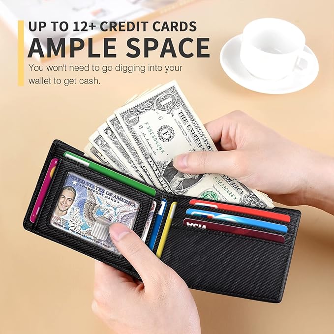 RUNBOX Wallet for Men, Slim Leather Bifold, RFID Blocking Card Holder | Minimalist Front Pocket Design, Credit Card Organizer, Holds 11 Cards, Large Capacity, Thin Profile, Birthday Gifts for Men - Image 2