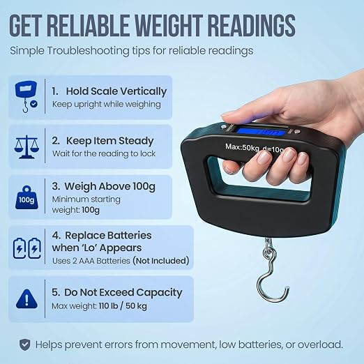 Flexzion Digital Luggage Scale, Baggage Weight Scale, 110 Lb (50 Kg) with 10g Deviation, Portable Handheld Suitcase Weight Scale with Hook for Travel, Fish Weighing, Black - Image 6