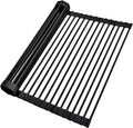 Ohuhu Over The Sink Dish Drainer Drying Rack, 17.6" W x 15.4" L Roll Up Dish Racks Kitchen Sink Organizer Silicone Wrapped Large in Sink Dish Drying Rack Foldable Rolling Drain Mats Anti-Slip by Ohuhu