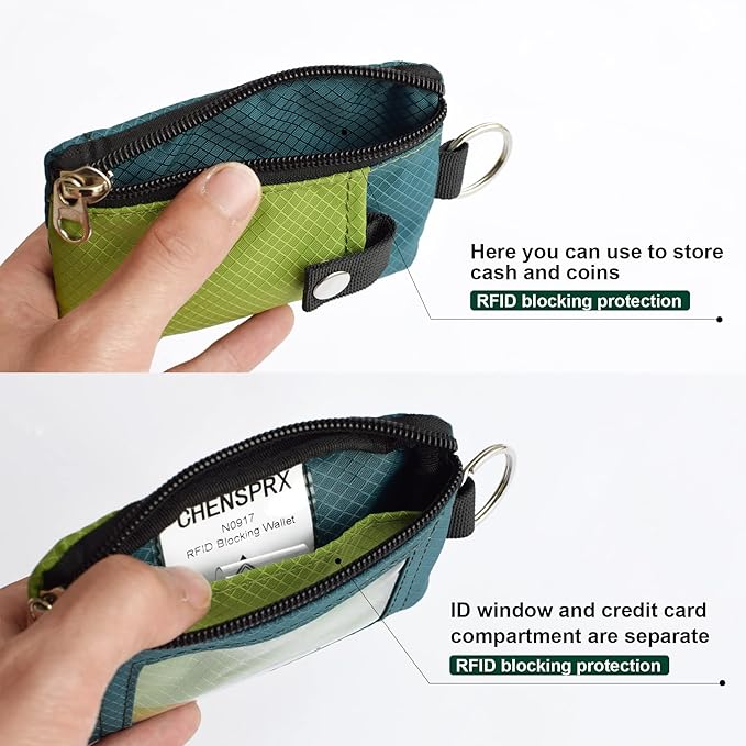 CHENSPRX Minimalist RFID Blocking Small Wallet with ID Window,WaterResistant Zip Id Case Wallet with Lanyard Keychain for Cards,Cash,Travel,Women,Men - Image 4