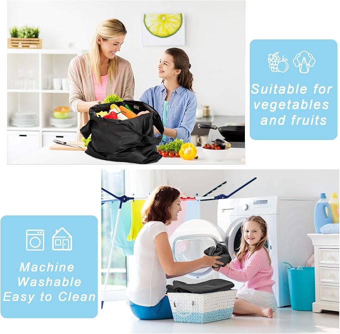 Large Reusable Bags Shopping Washable Foldable 6 Pack Grocery Bags Heavy Duty Lightweight Folding Gift Tote Bags Durable Polyester Black - Image 6
