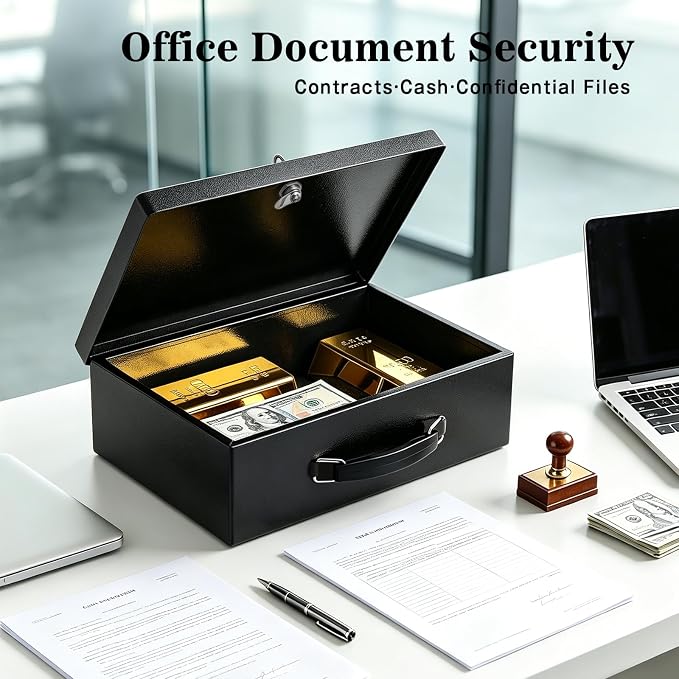 xydled Fireproof Document Box with Key Lock, Fire Safe Box, Black | Fire and water resistant lock box for documents, passports, cash and valuables, keeping secure at home, 12.8 x 8.5 x 4.5 Inch - Image 5