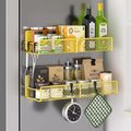 Magnetic Spice Rack for Refrigerator, 2 Pack 100% Metal Strong Magnet Shelf, Space Saving Spice Organizer W/ Hooks, Movable Magnetic Fridge Shelf, Kitchen Home Laundry Room Storage Organization,Yellow by DTUQYX