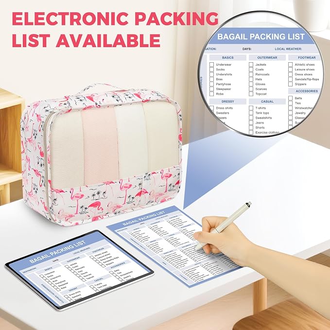 BAGAIL 9 Set Packing Cubes with Packing List Luggage Packing Organizers for Travel Accessories (Flamingo) - Image 4