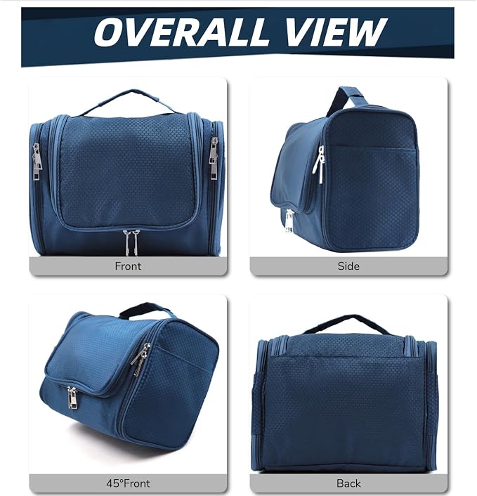Buruis Hanging Toiletry Bag, Travel Toiletry Bag for Women and Men, Blue | Honeycomb Nylon Design, Large Capacity, Dual Zippers, Sturdy Hanging Hook, Full-Size Toiletry Storage, Cosmetic Essentials - Image 3