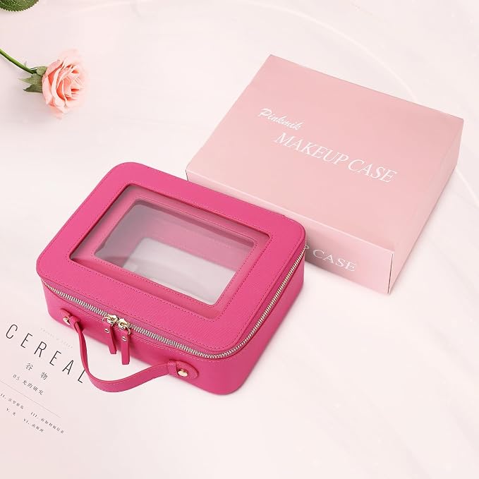 Pinkmik Clear Makeup Bag, (Fuxia, M+L) | 2PC,Waterproof, Travel Cosmetics and Toiletries Case, Portable Makeup Organizer, Clear Car Bag with Zipper - Image 7