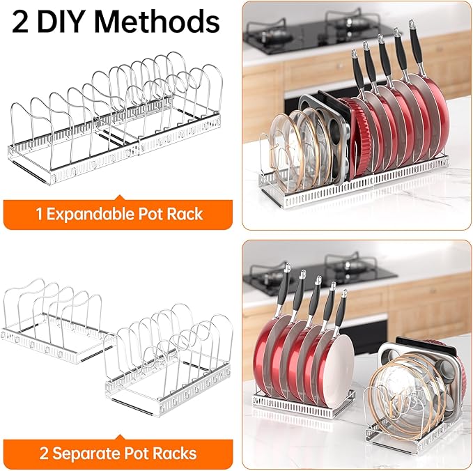 MUDEELA Expandable Pot Pan Lid Organizers inside Cabinet, 12 Divider-Silver | Expandable 11.8–22.9", 12 Adjustable Divider, Tool-Free Assembly, Non-Slip, Scratch-Proof, For Pan Lid Cutting Board Bakeware - Image 6