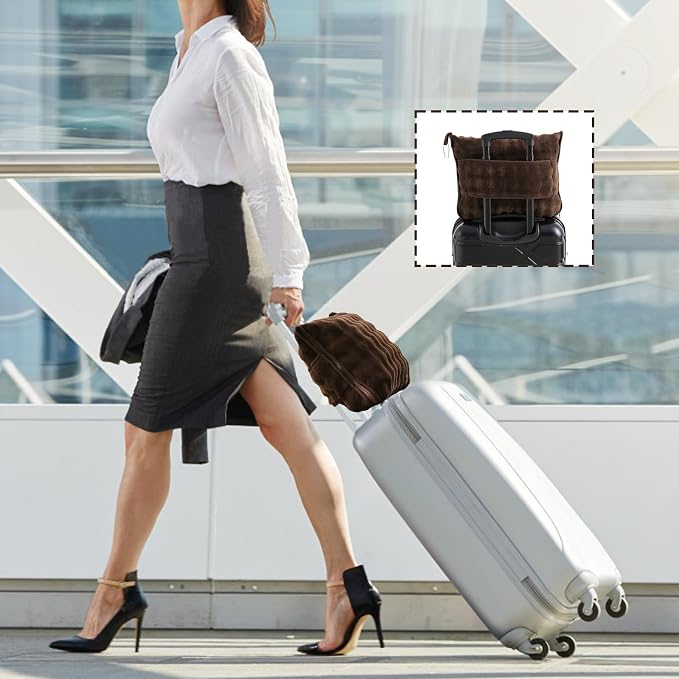 Soft Cozy Travel Blanket for Airplane Train and Car, Brown | Lightweight, Blanket or Pillow 2 in 1, Compact with Portable Bag Pillowcase, with Luggage Sleeve and Backpack Clip - Image 4