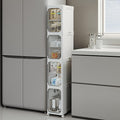 Narrow Slim Bathroom Storage Cabinet with Wheels, 4-Tier White | Tool Free Assembly, Adjustable Shelves, Fits for Narrow Spaces, Reinforced Stability, Magnetic Clear Door by Lifelongpal