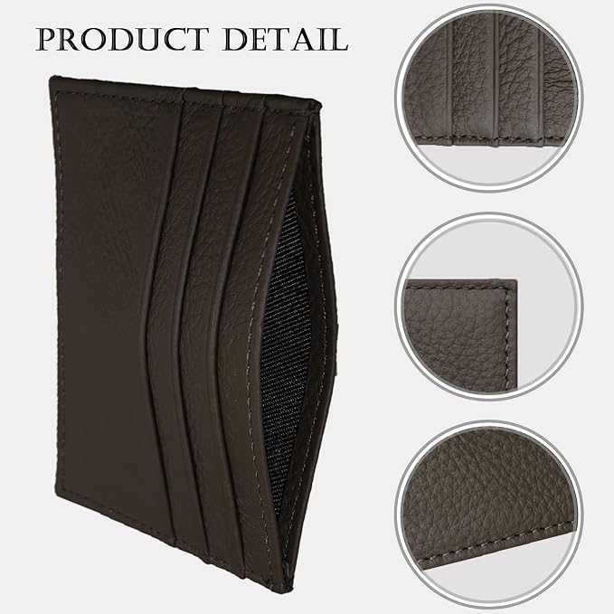 WOXVM Credit Card Holder Wallet RFID Blocking Slim Credit Card Cases Holder Premium Leather Minimalist Front Pocket Small Wallet with 6 Card Slots and 1 Pockets for Men Women (Dark Brown) - Image 3