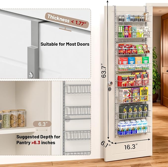 ElegantArray 8-Tier Pantry Door Organizer, Light Gray | Over The Door, Hanging Spice Rack Shelves, Home Office Laundry Room Bathroom & Kitchen, Storage Rack - Image 3