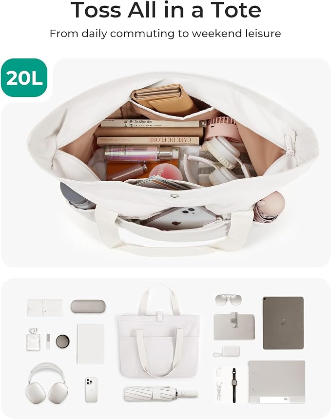 BAGSMART Tote Bag for Women, Foldable Tote Bag With Zipper Travel Shoulder Bag Handbag for Work - Image 3