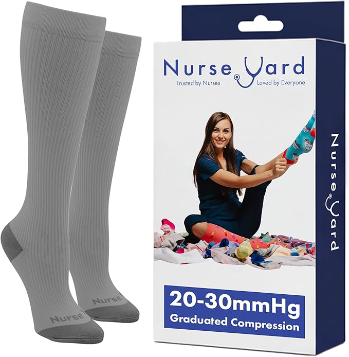 Compression Socks for Nurses - Women & Men - 20-30mmHg Graduated Compression, For Medical Staff, Athletes - 1 Pair by NurseYard
