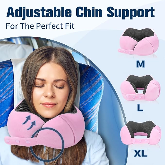 Cirorld Neck Pillow for Traveling, Travel Pillows for Airplanes,100% Pure Memory Foam Travel Neck Pillow, Adjustable Flight Pillow, Portable Plane Accessories with Eye Mask, Earplugs, Carry Bag - Image 2
