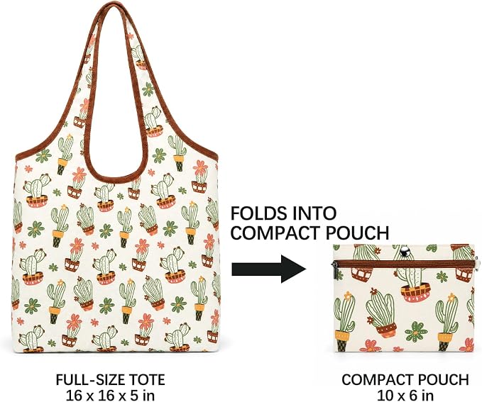 Montana West Foldable Canvas Tote Bag for Women Large Shoulder Bag with Built-In Zip Pouch - Image 5