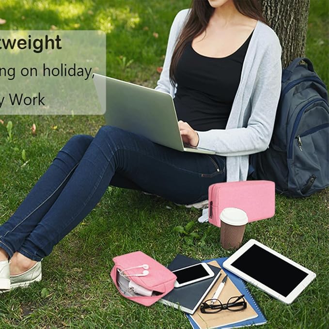 CAAORDKSO Electronics Organizer Travel Bag, Small Cable Organizer Case Waterproof Accessories Pouch, Travel Electronic Carrying Case for Cable, Cord, Charger, Phone, Power Bank, Earphone (Small-Pink) - Image 6