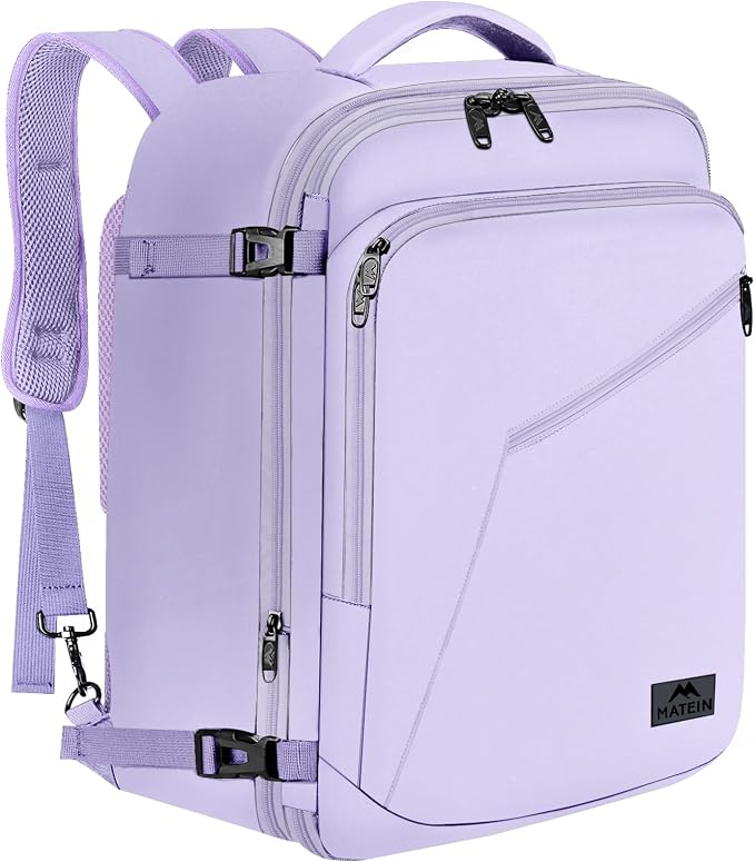 MATEIN Extra Large Travel Backpack for Women, Expandable Carryon Daypack | Personal Item Size, Adjustable Shoulder Strap, Airline Approved, For Travelling Hiking Camping Gym, Cute Gifts, Light Purple by MATEIN