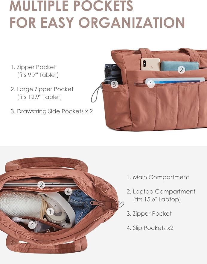 Tote Bag for Women, Lightweight Large Puffer Bag, Quilted Shoulder Purses Handbags for Travel Work - Image 5