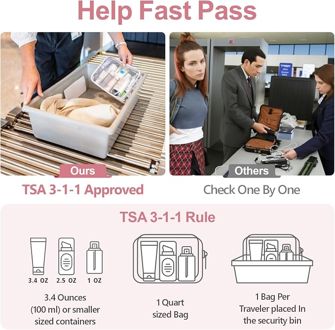 Clear Makeup Bag Travel - TSA Approved Toiletry Bag, 2 Matte White | 1 Medium Quart Carry-On & 1 Large Checked-Luggage, Reinforced Seams, Water-resistant, Clear Easy-Check for Airport, Women - Image 2