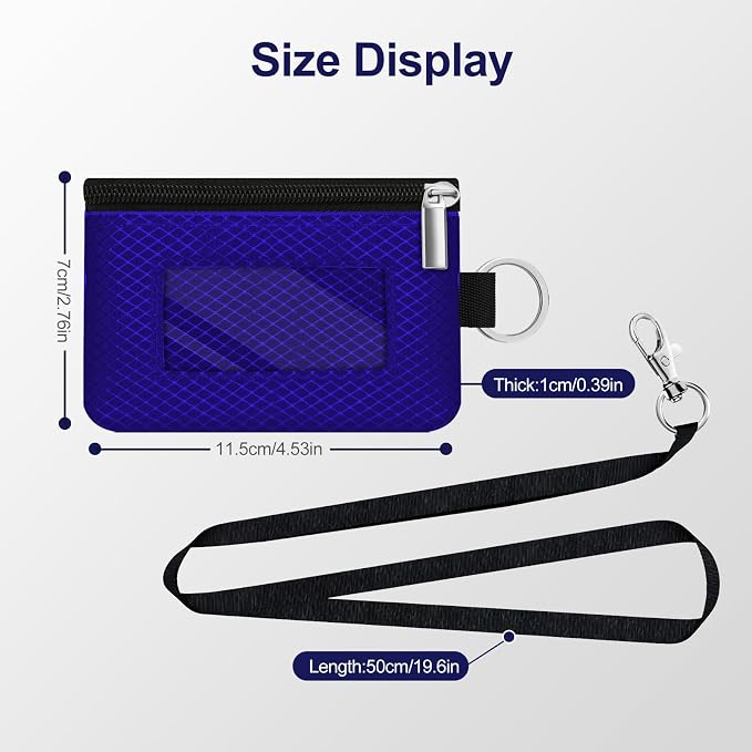 Minimalist RFID Blocking Small Wallet with ID Window,WaterResistant Zip Id Case Wallet with Lanyard Keychain for Cards,Cash,Travel,Women,Men (Sapphire Blue) - Image 5
