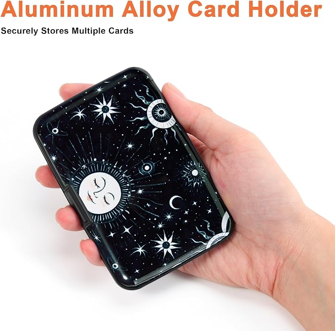 Mayski Credit Card Holder for Women RFID Blocking Wallet, Sun Moon | Card Wallets for Women Small Mini Business Metal Accordion Aluminum Alloy Hard Case for Men - Image 3