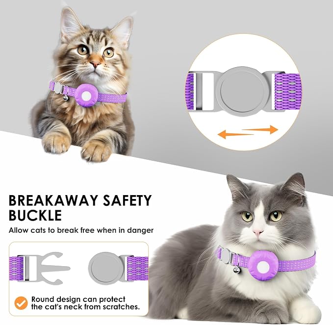 Cat Tracker, GPS Tracker, No Monthly Fee Subscription Fee Pet Tracker, Compatible with Apple Find My App (Only iOS), Real-Time Location, Cat Trackers Collar with Safety Elastic Buckle, Purple - Image 5