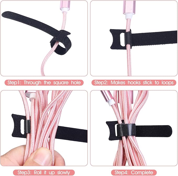MVYC 200PCS Reusable Cable Ties Wire Ties Cord Organizer Cable Organizer Adjustable Cable Management Black 4+6+8+10 inch - Image 3