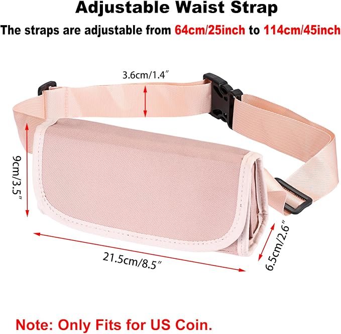 BSTKEY US Coin Holder Coin Dispenser, Fanny Pack with Banknote Waiters Purse Coin Sorter Coin Organizer, Coin Storage Bag with Belt for Waitress Server Collector Cashier Change （Pink） - Image 5
