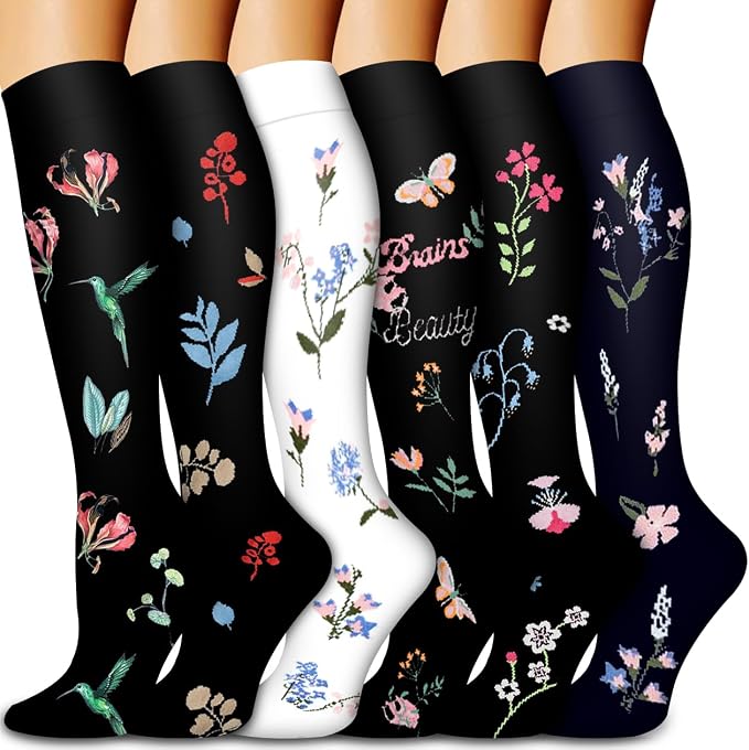 Compression Socks for Women & Men Circulation (6 Pairs) 15-20 mmHg is Best Support for Athletic Running,Nurse by Bluemaple