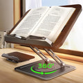 LOXP Book Stand for Reading, 360° Rotating Holder with Page Clip, Ergonomic | Adjustable height angle, Hands-free, anti-slip base, Fits tablets cookbooks magazines laptops, wood and metal, Black by LOXP
