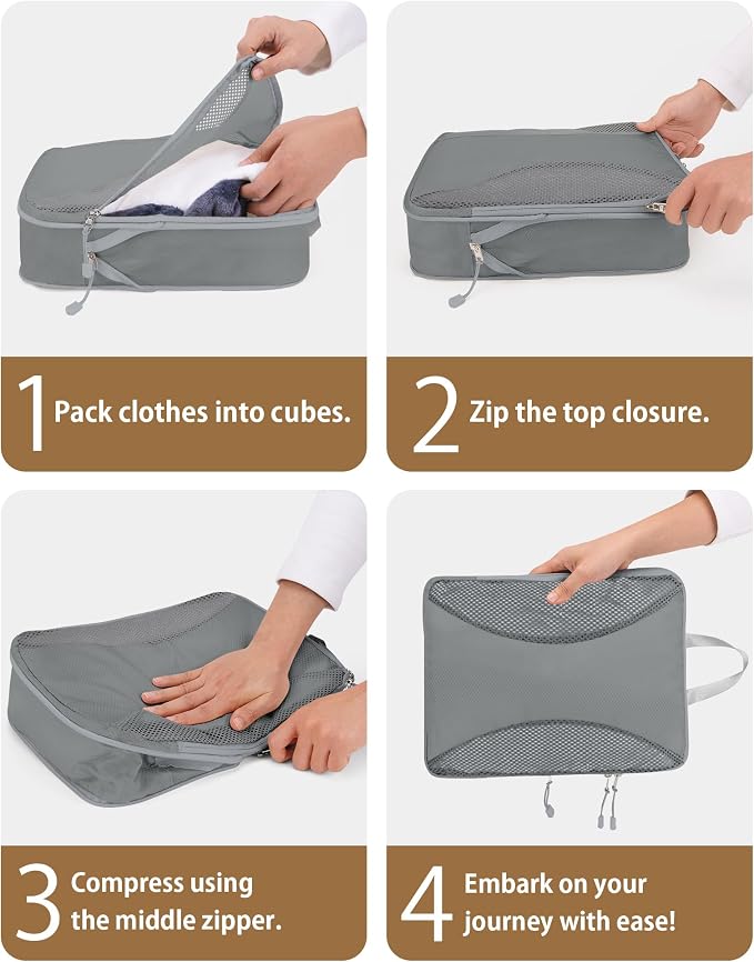 12 Set Compression Packing Cubes, Expandable Suitcase Organizers for Travel Accessories, Lightweight Luggage Organizer Bags, Gray - Image 8