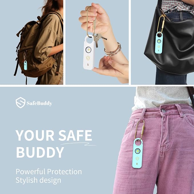 Personal Alarm for Women - Designed by Women Extra Loud Double Speakers Alarm with Strobe Light, Rechargeable - Personal Alarms and Premium Keychain (Aqua Blue) - Image 2