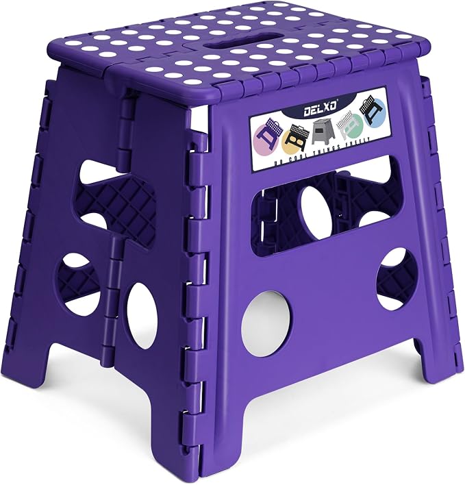 Delxo Folding Step Stool 13 Inch,300 Lbs Step Stool for Adults Purple | Foldable Step Stool 13",Non-Slip Foot Stools with Handle,Lightweight Collapsible stools for Kitchen,Bathroom,Bedroom,Garden by Delxo