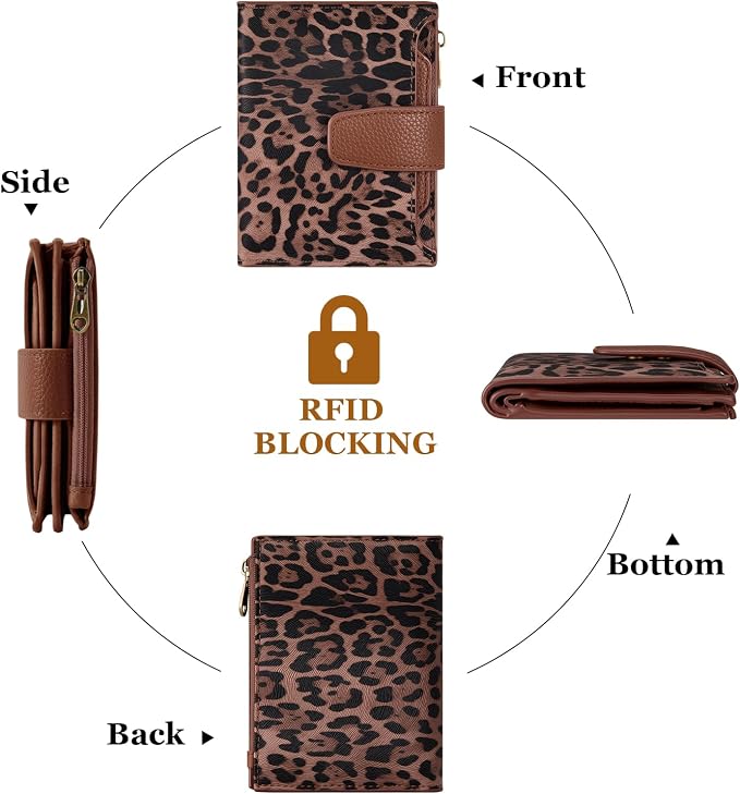 Small Wallet Women RFID Blocking Soft Leather Bifold Compact Card Holder Wallet for Women with Zipper Coin Pocket 4 ID Window - Image 4