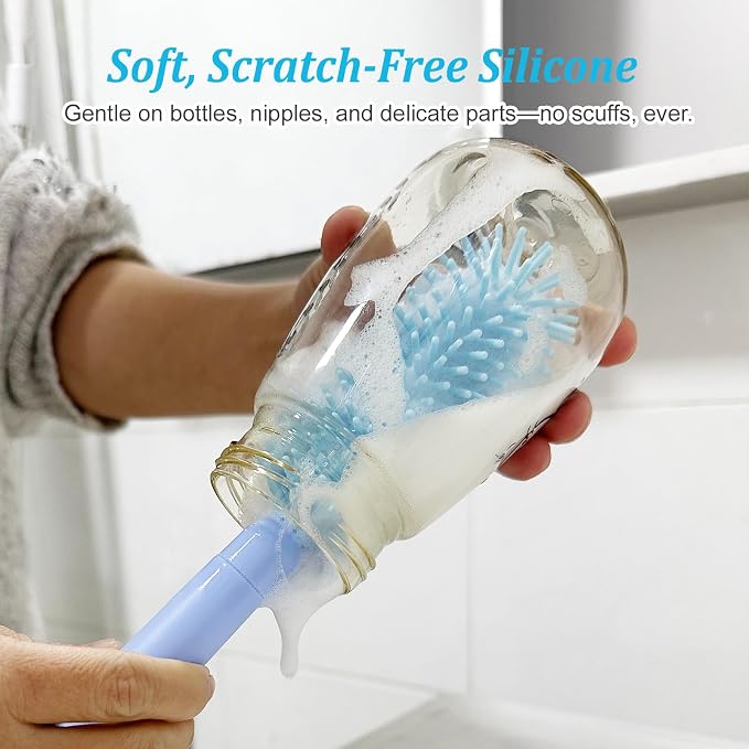 Blue Travel Bottle Cleaner Kit with Drying Rack – 6-in-1 Baby Bottle Washer & Silicone Brush Set for Pump Parts, Nipples & Straws – Portable Baby Travel Essential in Compact Case - Image 4