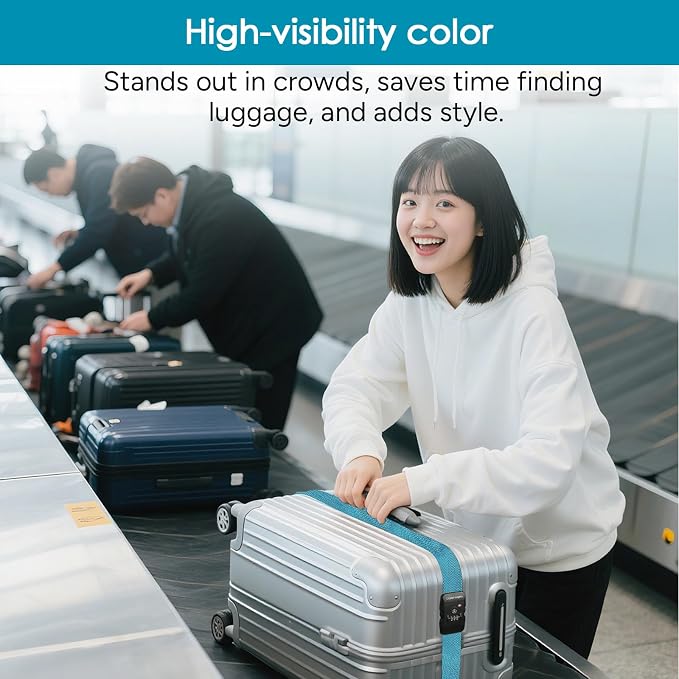 Travel Inspira Heavy Duty Luggage Straps with TSA Lock | Anti-Burst Protection; High Visibility Blue; TSA-Lock Belt with Tag; Adjustable 103-200cm; 20-28 Inch Bags; Anti-Burst - Image 4