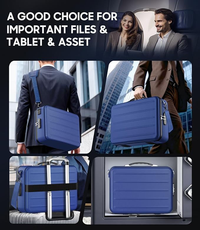 Fireproof Document Box with Lock, Hard-Shell Fireproof Safe Box | Fire proof Lock Box for Home Documents, Portable Travel Fire Proof File Box for Passport Laptop Certificates, Navy Blue - Image 5