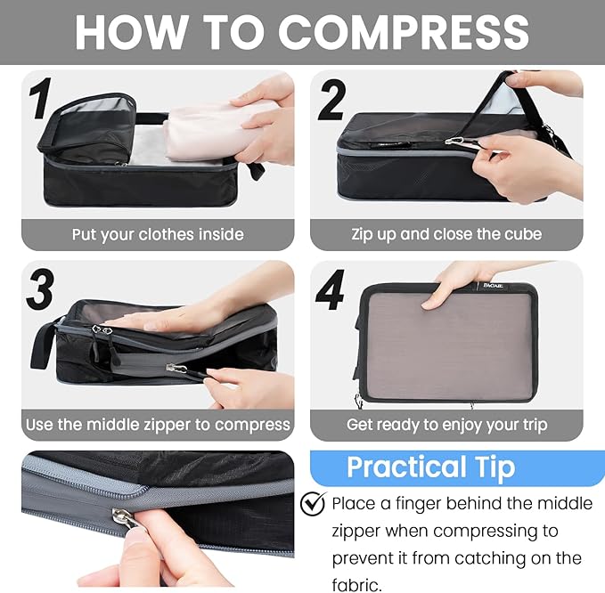 BAGAIL 6 Set Ultralight Compression Packing Cubes Packing Organizer for Travel Accessories Luggage Suitcase Backpack - Image 4