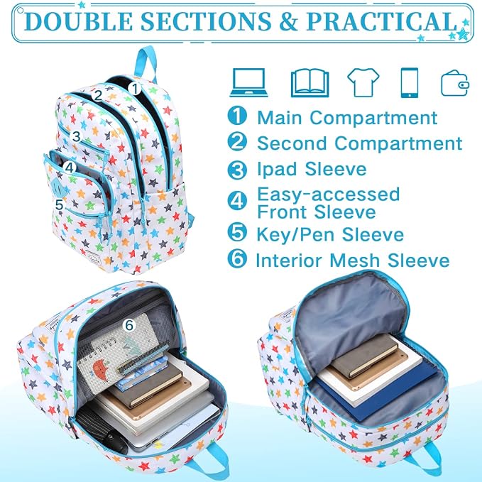 VASCHY School Backpack for Teen Girls, Bookbag Schoolbag Casual Daypack for High School/College/Women/Travel/Work Stars - Image 4