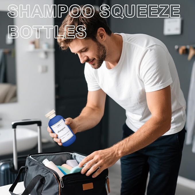 ASEVAT 6.7oz Sealed Plastic Travel Shampoo Bottles, Travel Shampoo and Conditioner Bottles Refillable, Empty Squeeze Bottle, Hand Soap Dispenser for Vacation, Gym, Home(BlueNavyGrey) - Image 7