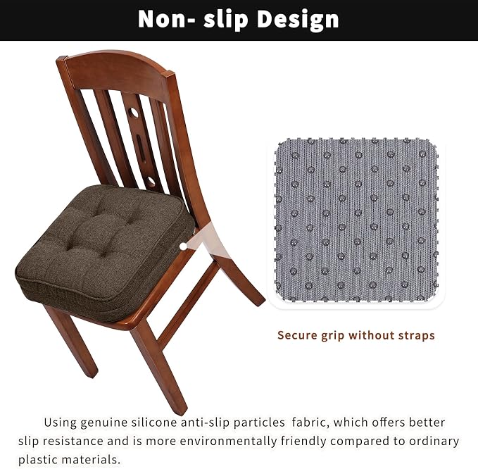 GOFORIT Chair Cushions Set of 2,Tufted Shredded Memory Foam Chair Pads, Non-Slip Seat Cushions with Removable Cover, 16'' x 16'', 2 Pack,Brown - Image 3