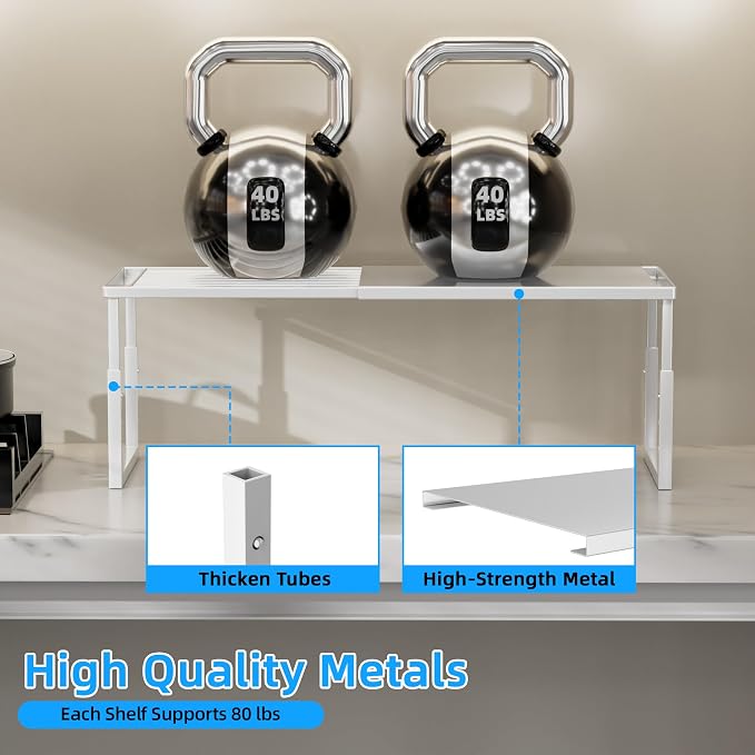 Cabinet Shelves, 4 Pack Stackable Shelves for Pantry Storage | Expandable & Height Adjustable Cabinet Organizer Shelf | Metal Shelf Organizer | White Spice Rack for Pantry Storage - Image 9