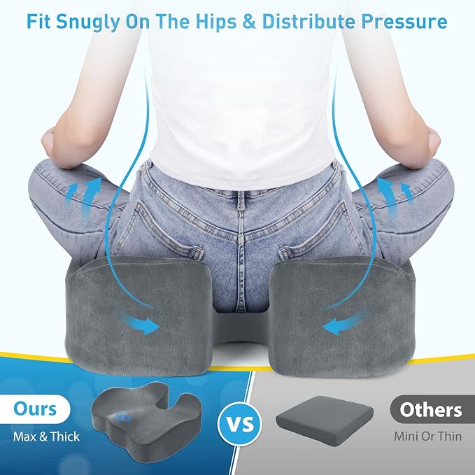 BlissTrends Memory Foam Seat Cushion for Office Chair & Car Seat, LightGrey | 4.7in Ergonomic Tailbone & Sciatica Support with Removable Velvet Cover for Pressure Relief and Long Sitting Comfort - Image 3