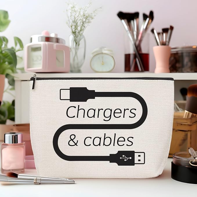 ZHAMEN 2 Pcs Cable Chargers Makeup Bag Pouch Purse Cosmetic Bags for Women | Travel Essentials Organizer Roomy Travel Makeup Toiletries Accessories, Birthday Gifts for Women - Image 4