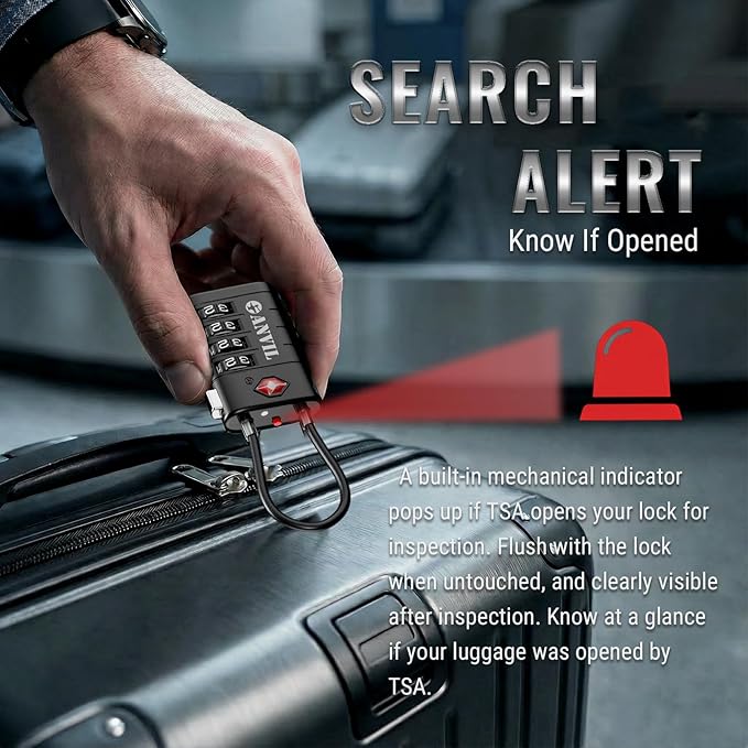 ANVIL TSA Approved Luggage Locks with Search Alert Indicator, 4-Digit Combination Suitcase Lock, Advanced TSA008 Core Heavy Duty Anti-Theft Travel Lock for Double Zippers, Backpacks - Image 2
